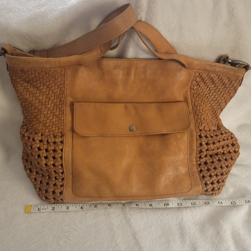 Gorgeous used Latico brown lattice leather handbag.